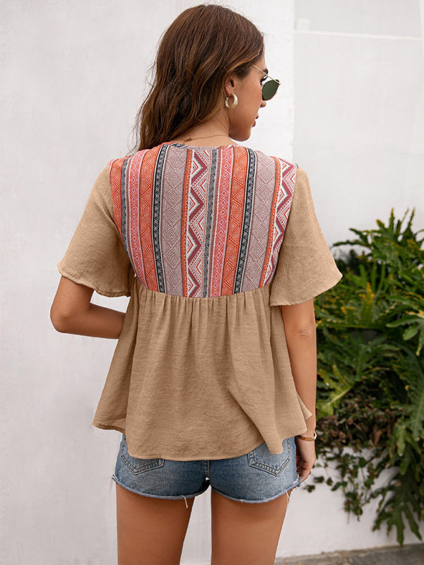 Bohemian Aztec Peasant Short Sleeve Top
