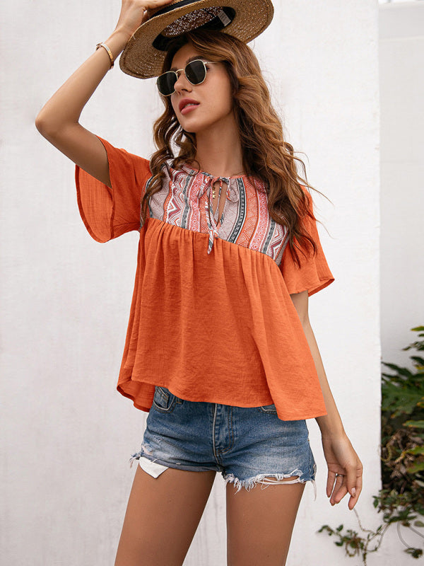 Bohemian Aztec Peasant Short Sleeve Top