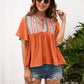 Bohemian Aztec Peasant Short Sleeve Top