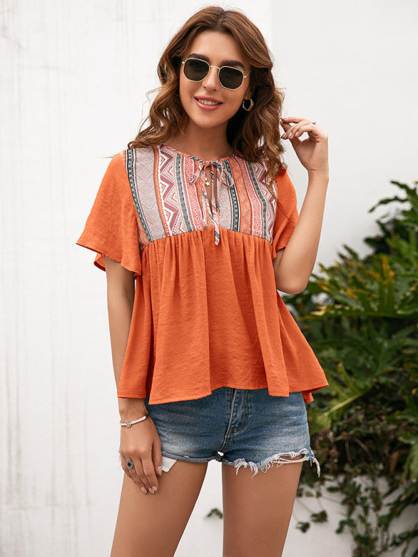 Bohemian Aztec Peasant Short Sleeve Top