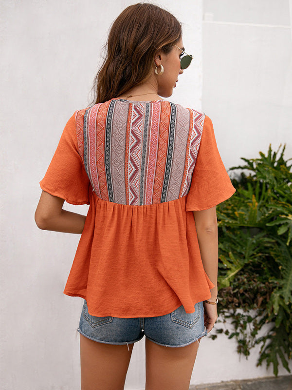 Bohemian Aztec Peasant Short Sleeve Top