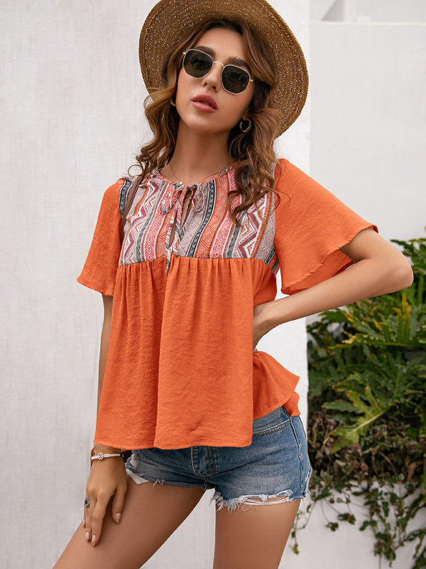 Bohemian Aztec Peasant Short Sleeve Top