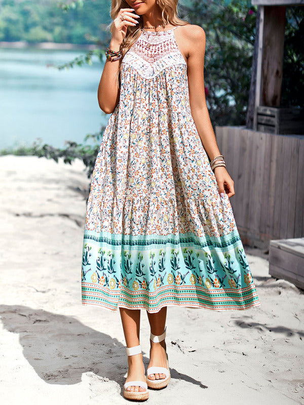 Bohemian Woven Halter Paisley Print Sleeveless Dress
