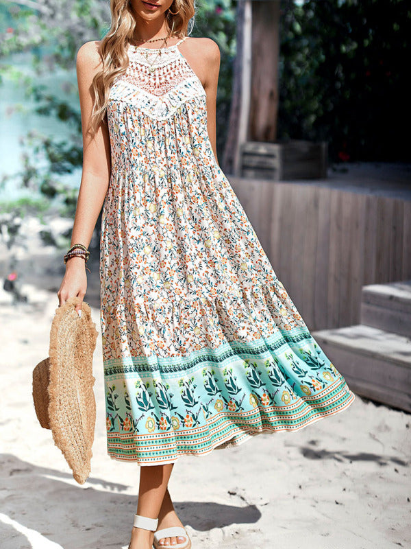 Bohemian Woven Halter Paisley Print Sleeveless Dress