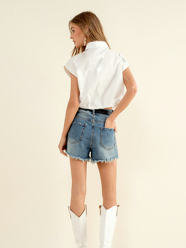 Sparkle Stars Sleeveless Drawstring Crop Top