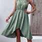 Green V-Neck High Low Hem Sleeveless Dress