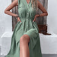 Green V-Neck High Low Hem Sleeveless Dress