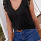 Boho Striped and Solid V-Neck Button Lace Sleeve Top