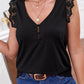 Boho Striped and Solid V-Neck Button Lace Sleeve Top