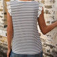 Boho Striped and Solid V-Neck Button Lace Sleeve Top