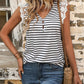 Boho Striped and Solid V-Neck Button Lace Sleeve Top