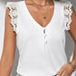 Boho Striped and Solid V-Neck Button Lace Sleeve Top
