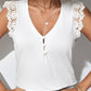 Boho Striped and Solid V-Neck Button Lace Sleeve Top