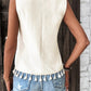 Bohemian Aztec V-Neck Embroidered Stitching Tassel Hem Top