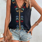 Bohemian Aztec V-Neck Embroidered Stitching Tassel Hem Top