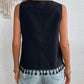 Bohemian Aztec V-Neck Embroidered Stitching Tassel Hem Top