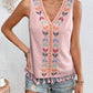 Bohemian Aztec V-Neck Embroidered Stitching Tassel Hem Top