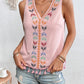 Bohemian Aztec V-Neck Embroidered Stitching Tassel Hem Top