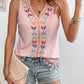 Bohemian Aztec V-Neck Embroidered Stitching Tassel Hem Top