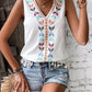 Bohemian Aztec V-Neck Embroidered Stitching Tassel Hem Top