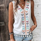 Bohemian Aztec V-Neck Embroidered Stitching Tassel Hem Top