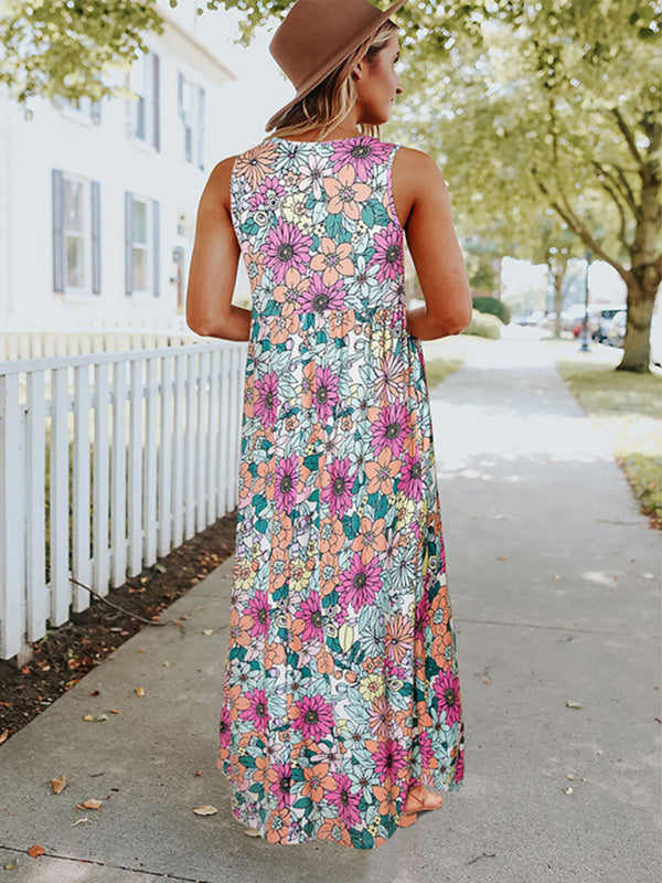 Retro Romance Floral Sleeveless Maxi Dress