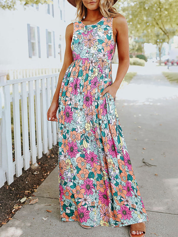 Retro Romance Floral Sleeveless Maxi Dress