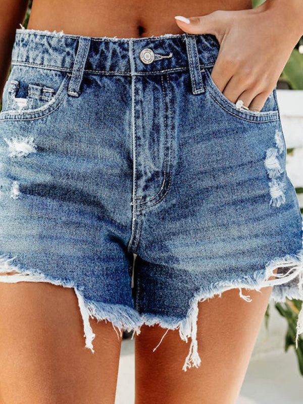 Mid Rise Denim Frayed Shorts