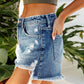 Mid Rise Denim Frayed Shorts