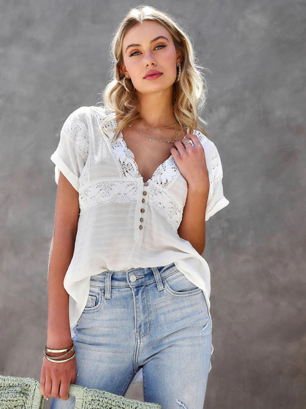 Bohemian V-Neck Open Back Peasant Top