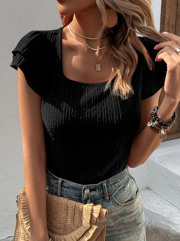 Sophia Textured Short Sleeve Ruffle Top
