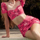 Boho Summer Floral High Waist Mini Skirt & Crop Top Outfit