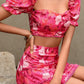 Boho Summer Floral High Waist Mini Skirt & Crop Top Outfit