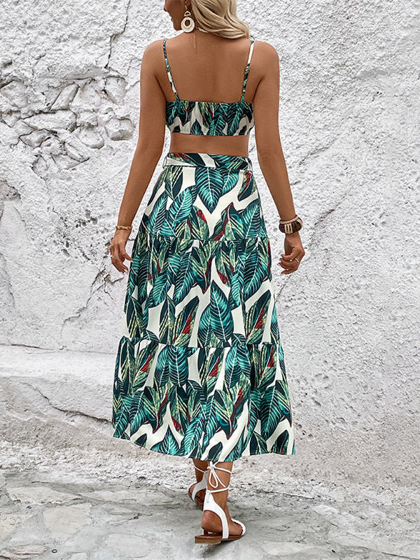 Betsy Boho Summer Leaf Crop Top and Maxi Skirt Outfit