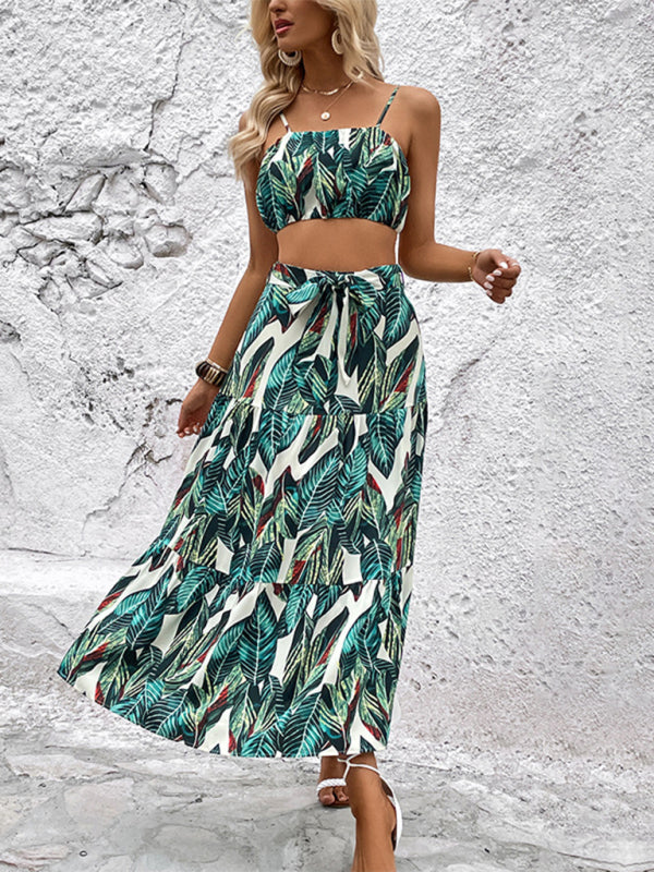 Betsy Boho Summer Leaf Crop Top and Maxi Skirt Outfit