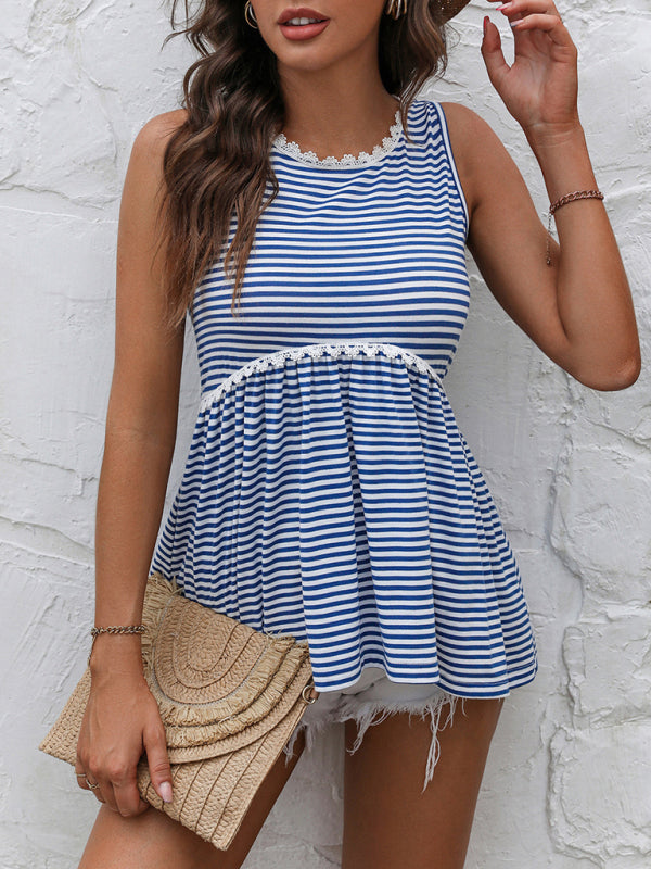 Boho Striped Crew Neck Babydoll Top