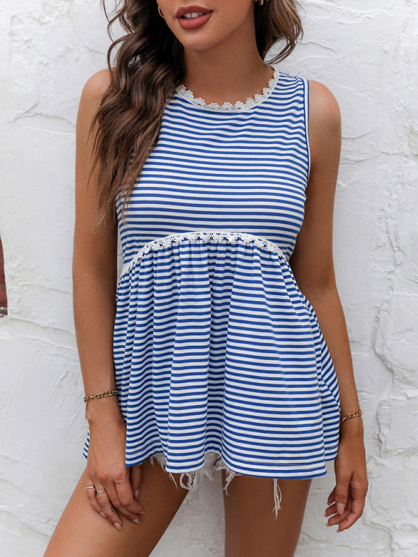 Boho Striped Crew Neck Babydoll Top