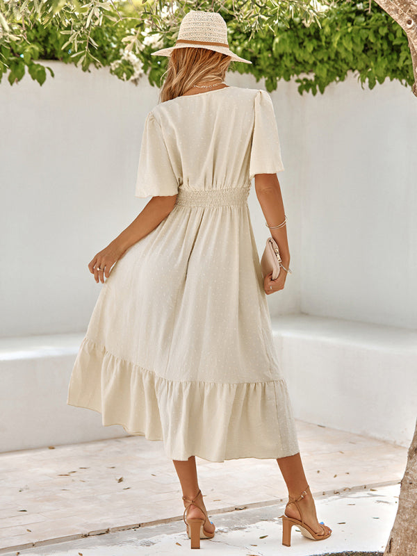 Caroline Polka Dot Bohemian V Neck Midi Dress