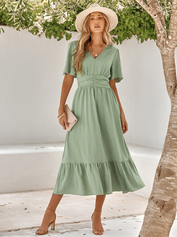 Caroline Polka Dot Bohemian V Neck Midi Dress