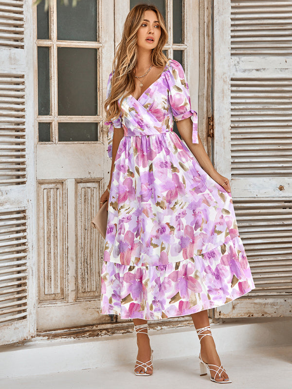 Cara Watercolor Floral Wrap Maxi Dress