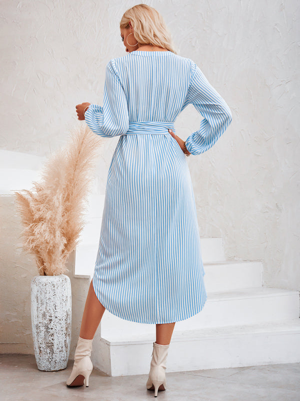 Devin Bohemian Striped Tie Waist Shirt Dress