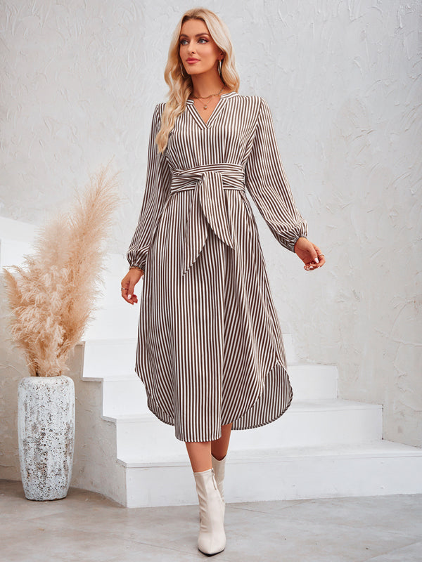 Devin Bohemian Striped Tie Waist Shirt Dress