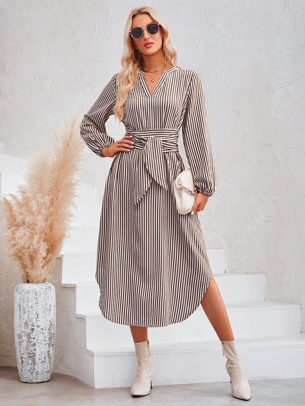 Devin Bohemian Striped Tie Waist Shirt Dress