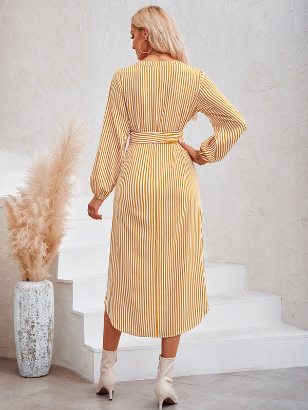 Devin Bohemian Striped Tie Waist Shirt Dress