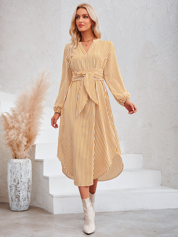 Devin Bohemian Striped Tie Waist Shirt Dress