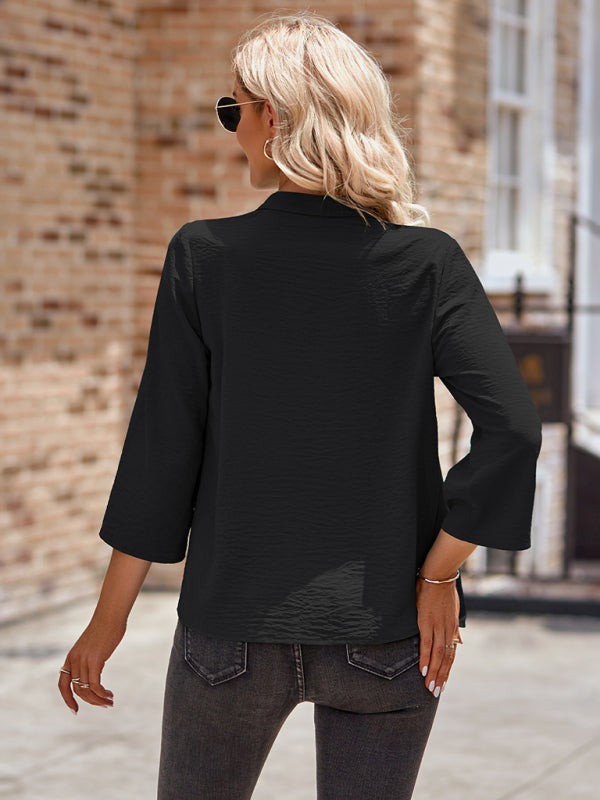 Boho Casual V Neck Rolled Sleeve Top