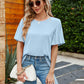 Casual Boho Pleated Bell Sleeve Round Neck Blouse