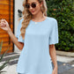 Casual Boho Pleated Bell Sleeve Round Neck Blouse