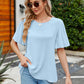Casual Boho Pleated Bell Sleeve Round Neck Blouse