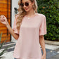 Casual Boho Pleated Bell Sleeve Round Neck Blouse